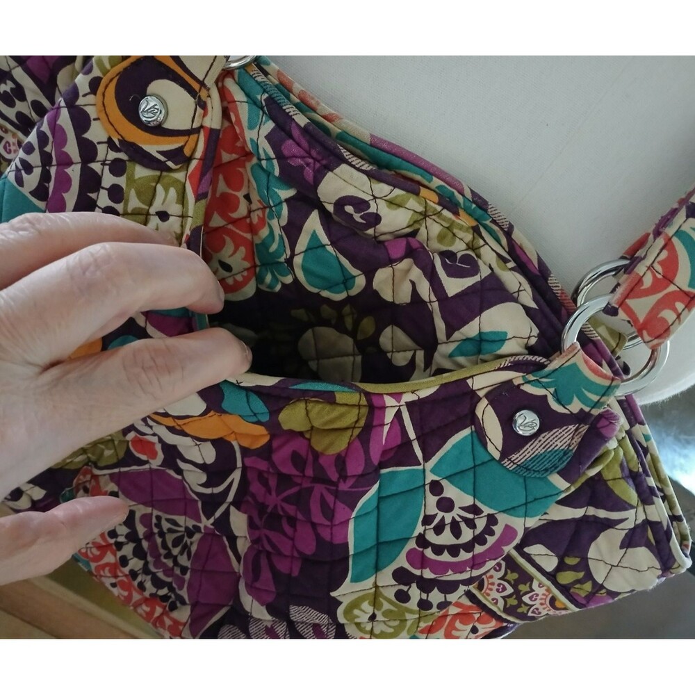 Vera Bradley Plum Crazy Floral Shoulder Bag Quilted Purse Front & Back Pocket - Picture 4 of 16